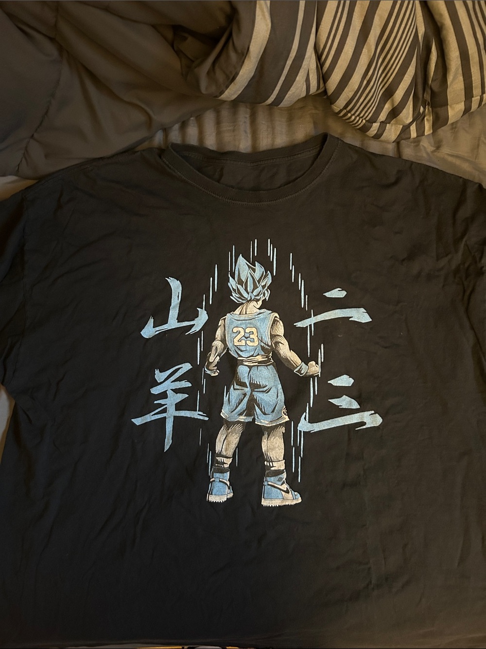 Boys Black Graphic Tee with Blue Anime Basketball Design